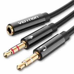 Vention 2*3.5mm Male to 4 Pole 3.5mm Female Audio Cable 0.3M Black ABS Type - BBTBY