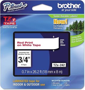 Brother TZE-242 18mm Red on White Tape