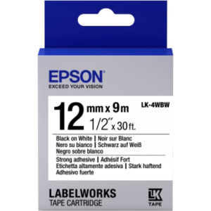 Epson 12mm Black on White Labelling Tape